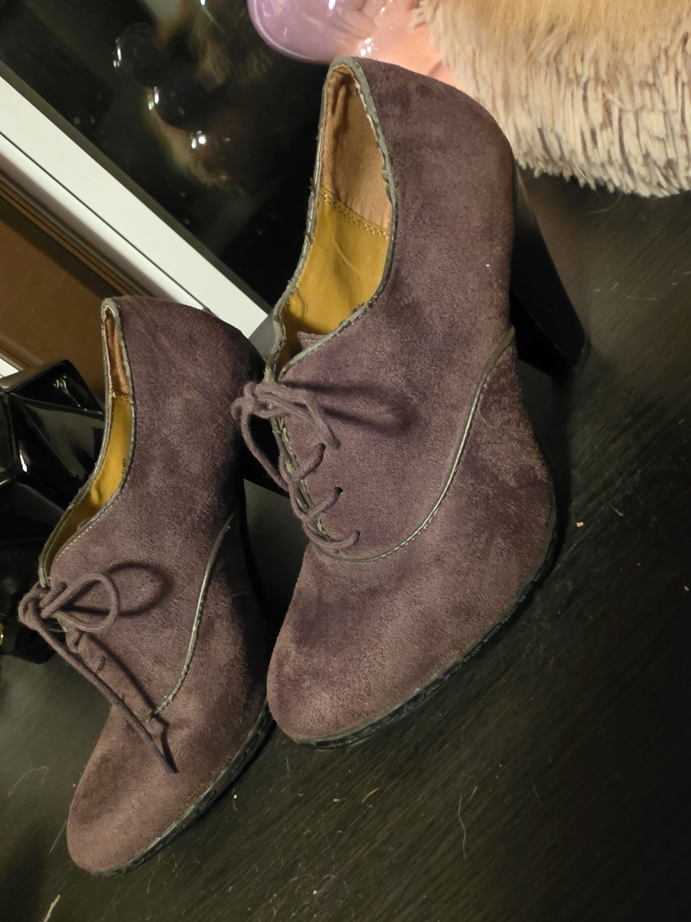 Women’s Lace-Up Suede Heel Booties in Plum